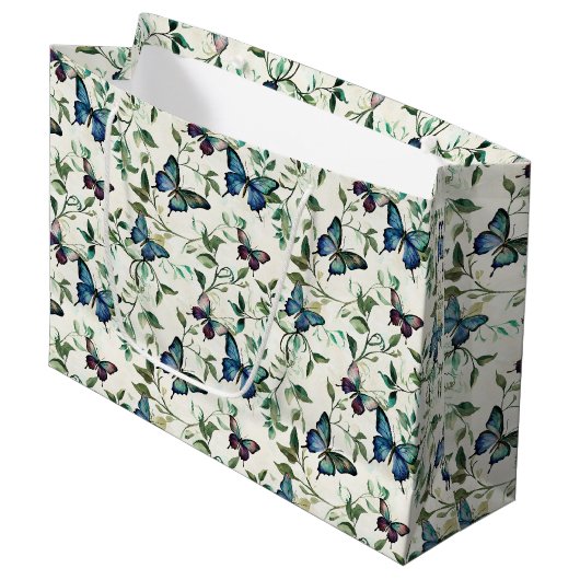 Grand Sac Cadeau Joli Mariage Papillons Bleus (Devant Angle)