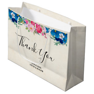 Grand Sac Cadeau Joli Merci de frontière rose et bleu