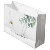 Grand Sac Cadeau Joli monogramme d'abeille eucalyptus verdure blanc (Devant Angle)
