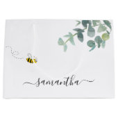 Grand Sac Cadeau Joli monogramme de abeille eucalyptus verdure blan (Devant)