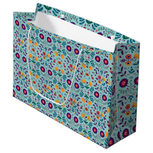 Grand Sac Cadeau Joli motif de fleurs d'art populaire
