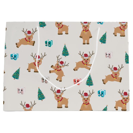 Grand Sac Cadeau Joli Motif de rennes de Noël (Devant)