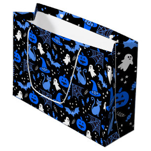 Grand Sac Cadeau Joli motif d'Halloween citrouille fantôme bleu