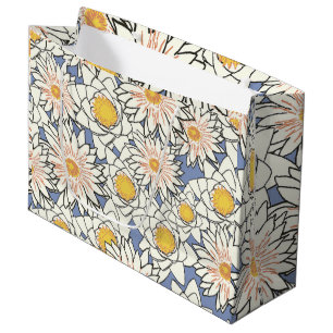 Grand Sac Cadeau Joli motif rétro de fleurs l Anniversaire l Bleu