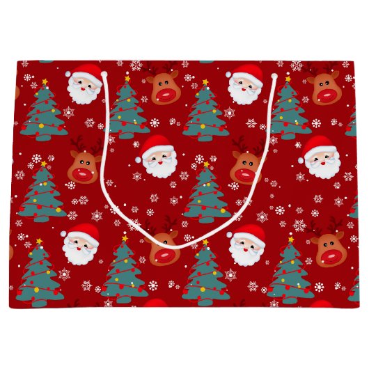 Grand Sac Cadeau Joli Noël Père Noël Reindeer | Noël (Devant)