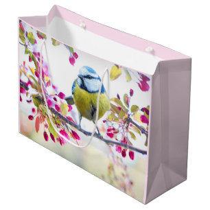 Grand Sac Cadeau Joli oiseau bleu et jaune sur une branche Photogra