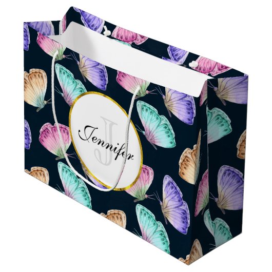 Grand Sac Cadeau Joli Pastel Motif d'aquarelle papillon (Devant Angle)