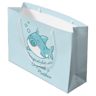 Grand Sac Cadeau Joli requin Baby shower Kawaii Blue Boy