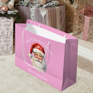 Grand Sac Cadeau Joli Rose Personnalisé Du Père Noël Enfants Noël