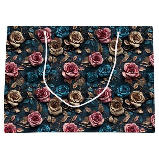 Grand Sac Cadeau Joli Roses d'or rose (Devant)