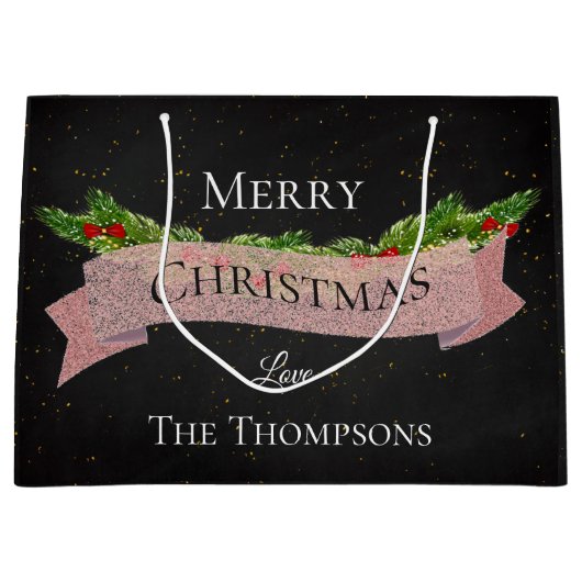 Grand Sac Cadeau Joli | Tableau noir | Joyeux Noël | (Devant)