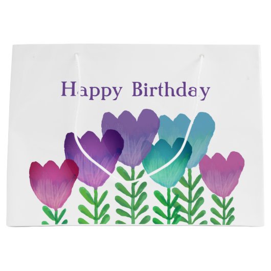 Grand Sac Cadeau Jolie aquarelle florale d'anniversaire (Devant)