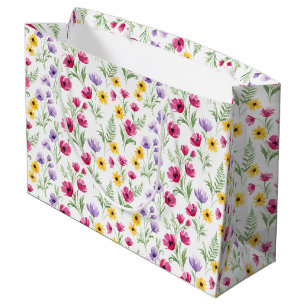 Grand Sac Cadeau Jolie aquarelle florale jaune, violette, rose