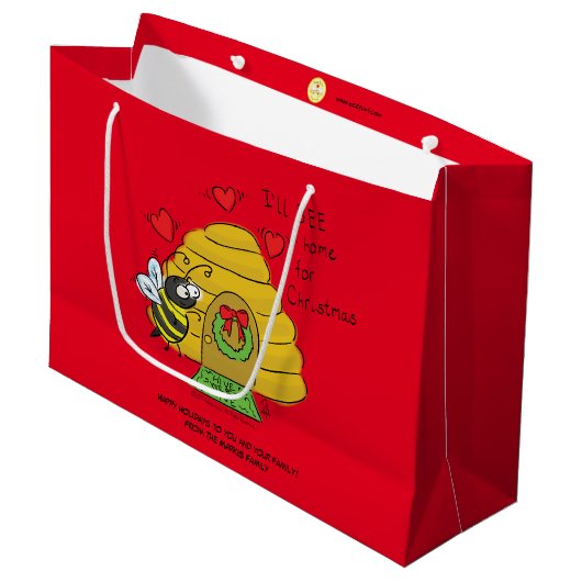 Grand Sac Cadeau Jolie Bee Christmas Drôle Cartoon de vacances (Devant Angle)