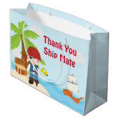 Grand Sac Cadeau Jolie Brunette Pirate Oeil Patch Garçon Anniversai (Dos Angle)