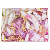 Grand Sac Cadeau Jolie Couleurs Rose Et Faux Or Floral (Devant)