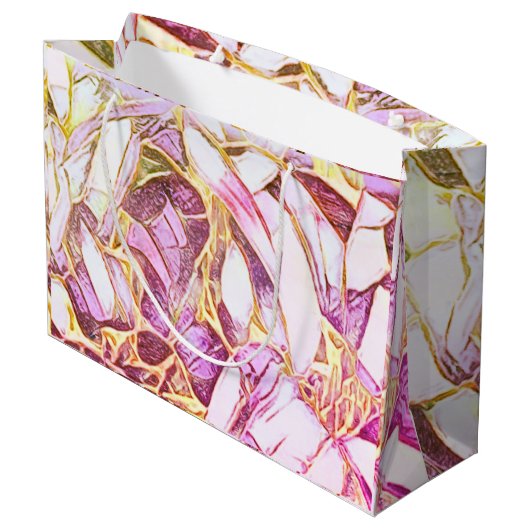 Grand Sac Cadeau Jolie Couleurs Rose Et Faux Or Floral (Dos Angle)