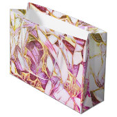 Grand Sac Cadeau Jolie Couleurs Rose Et Faux Or Floral (Devant Angle)