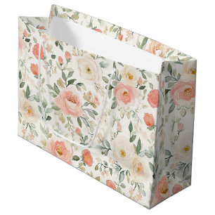 Grand Sac Cadeau Jolie Douceur de Pêche Rose Floral Mariage