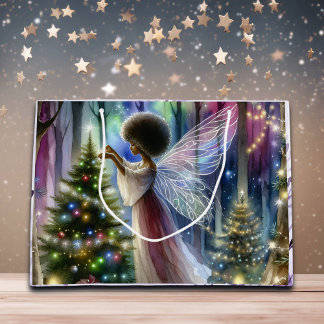 Grand Sac Cadeau Jolie fée décorant l'arbre de Noël