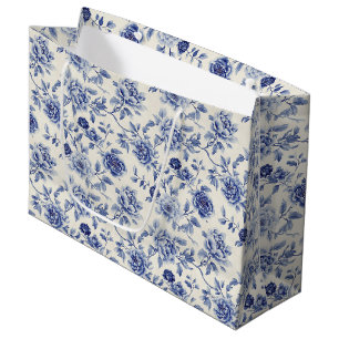 Grand Sac Cadeau Jolie Fête de Mariage aux Fleurs Bleues