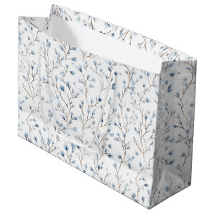 Grand Sac Cadeau Jolie Fête de Mariage Florale Bleue Blanche