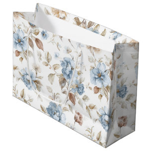 Grand Sac Cadeau Jolie Fleurs Bleues Romantiques Mariage