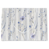 Grand Sac Cadeau Jolie Lavande Fleurs Blanches Rayures Mariage (Devant)