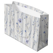 Grand Sac Cadeau Jolie Lavande Fleurs Blanches Rayures Mariage (Dos Angle)