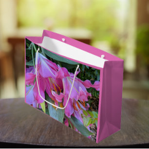 Grand Sac Cadeau Jolie Lys Rose Floral