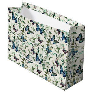Grand Sac Cadeau Jolie Mariage Papillons Bleus