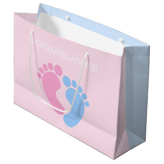 Grand Sac Cadeau Jolie rose et bleu bébé pieds félicitations