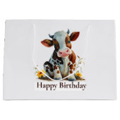 Grand Sac Cadeau Jolie vache Anniversaire Blanc (Devant)