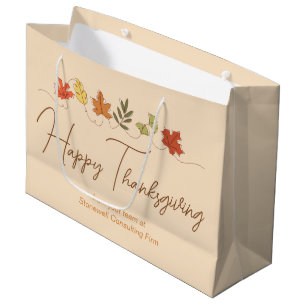 Grand Sac Cadeau Jolies feuilles de Thanksgiving personnalisées pou