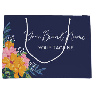 Grand Sac Cadeau Jolies fleurs jaunes roses Marque en écriture