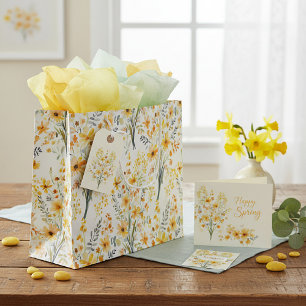 Grand Sac Cadeau Jolies fleurs sauvages jaunes de printemps