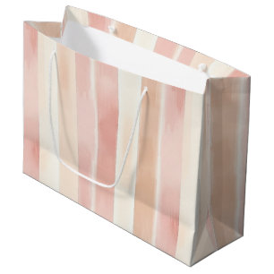 Grand Sac Cadeau Jolies rayures roses pêche crème