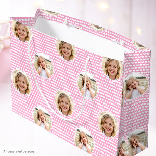 Grand Sac Cadeau Jolis cœurs roses pour l'anniversaire des enfants