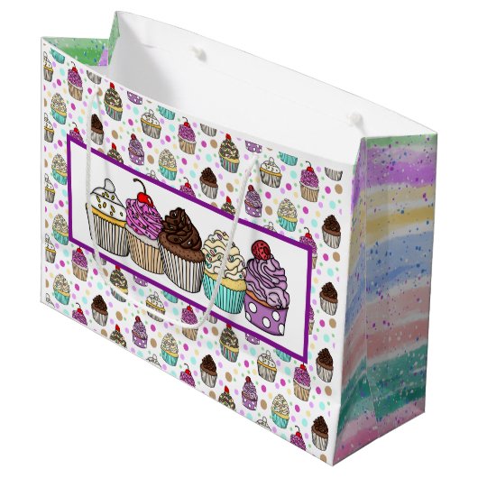 Grand Sac Cadeau Jolis Cupcakes (Devant Angle)