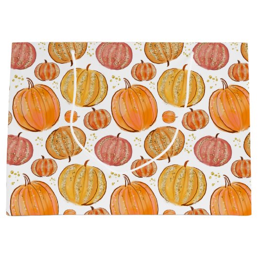 Grand Sac Cadeau Jote Fall citrouille saisonnier carrelé (Devant)