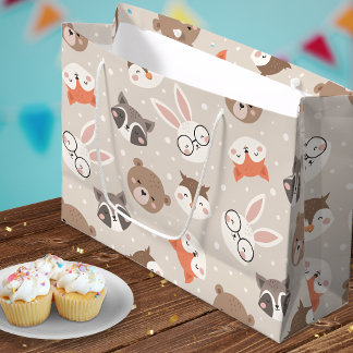 Grand Sac Cadeau Jote Motif d'animaux de bois