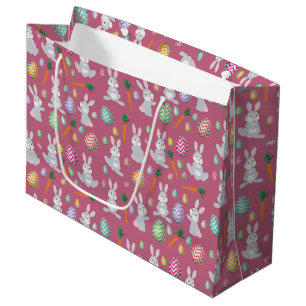 Grand Sac Cadeau Jote rose lapin lapin de Pâques Motif