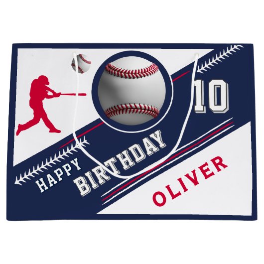 Grand Sac Cadeau Joueur de baseball Ball Jeu d'anniversaire à thème (Devant)