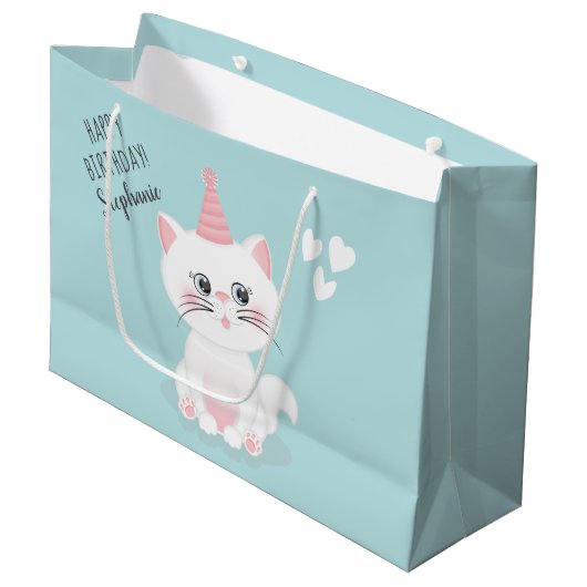Grand Sac Cadeau Jour Purr-fect Chat Anniversaire (Devant Angle)