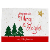 Grand Sac Cadeau Jours Soyez Joyeux Rouge Script Arbres Or Étoiles (Dos)