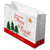 Grand Sac Cadeau Jours Soyez Joyeux Rouge Script Arbres Or Étoiles (Devant Angle)