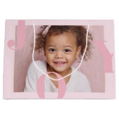 Grand Sac Cadeau JOY Blush Pink Modern Christmas | Personalized (Devant)