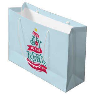 Grand Sac Cadeau Joy to the World Christmas Citation Typographie