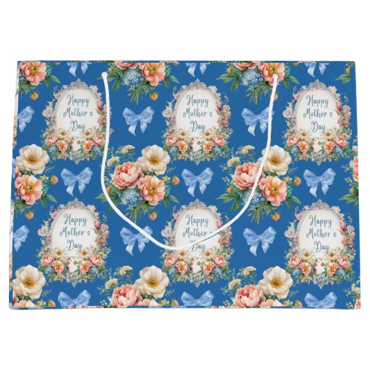 Grand Sac Cadeau Joyeuse fête des mères Cerulean Blue (Devant)