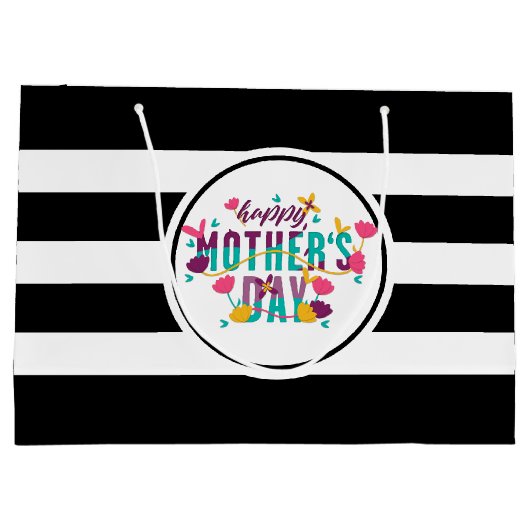 Grand Sac Cadeau Joyeuse Fête des mères Floral & typographie (Dos)